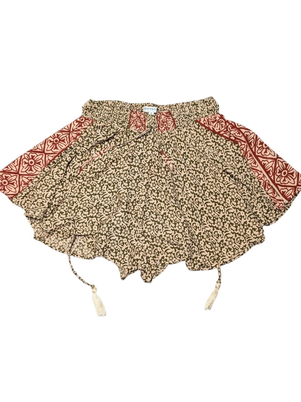 EARTHBOUND Beige Floral Shorts with Rust Accent Panels